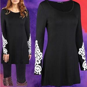 OUGES: Long Sleeve Lace Casual Loose Tunic Tops